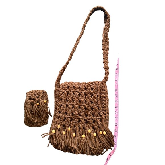 Handmade Crochet Brown Fringe Crossbody Bag & Pouch Set - Picture 7 of 7